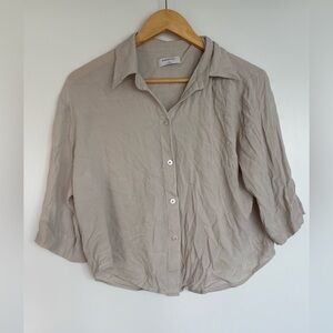 🇨🇦 BABATON 20” PTP Viscose Cropped Collared Button-Up Top, Cream, Size Small.